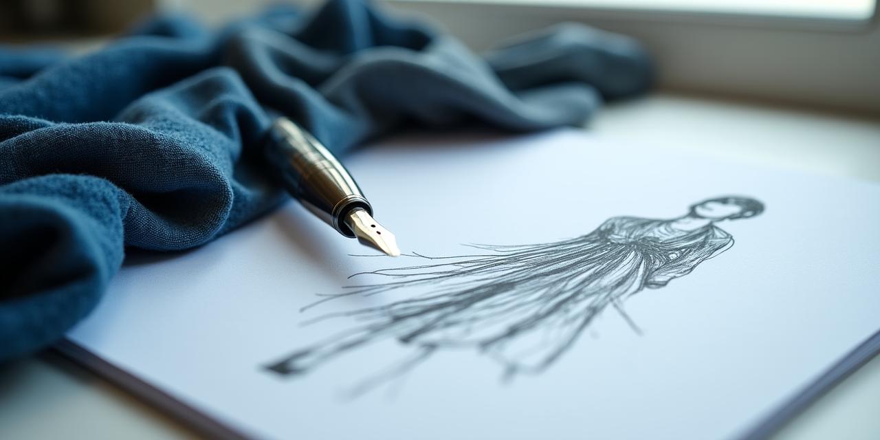 Primer plano de telas de alta calidad y bocetos de diseño de moda en un escritorio profesional